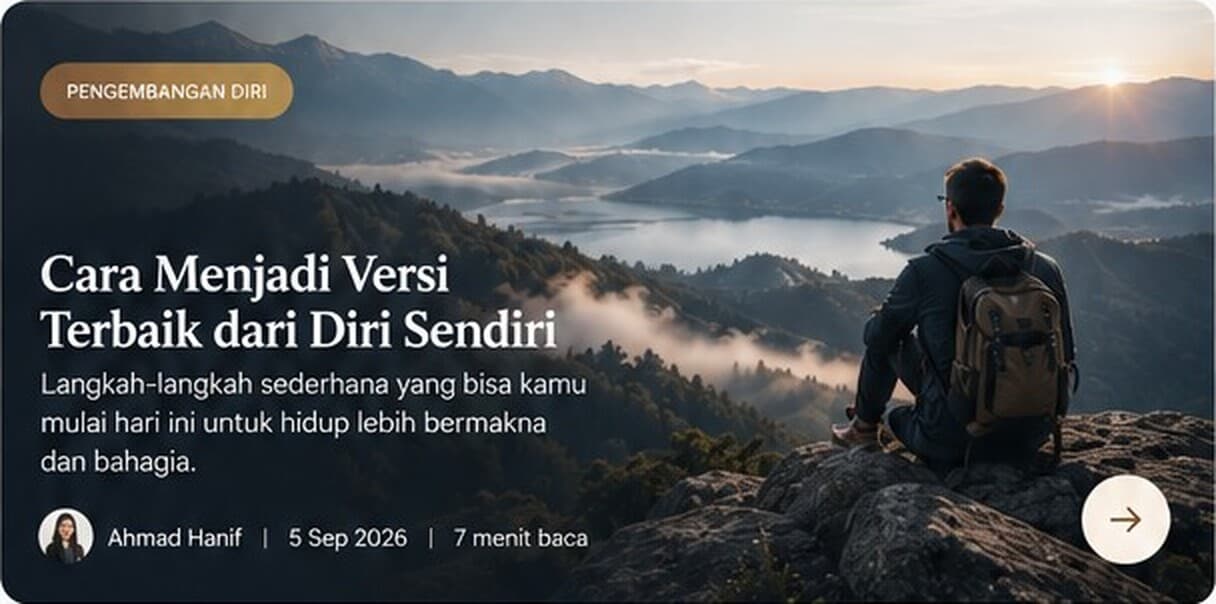 Seorang pendaki memandang pegunungan dan matahari terbit